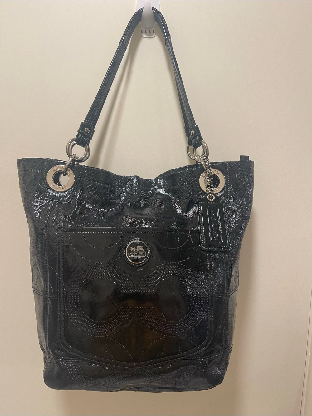 Y2k Coach Alex Stitched Patent Leather Signature Tote #14265